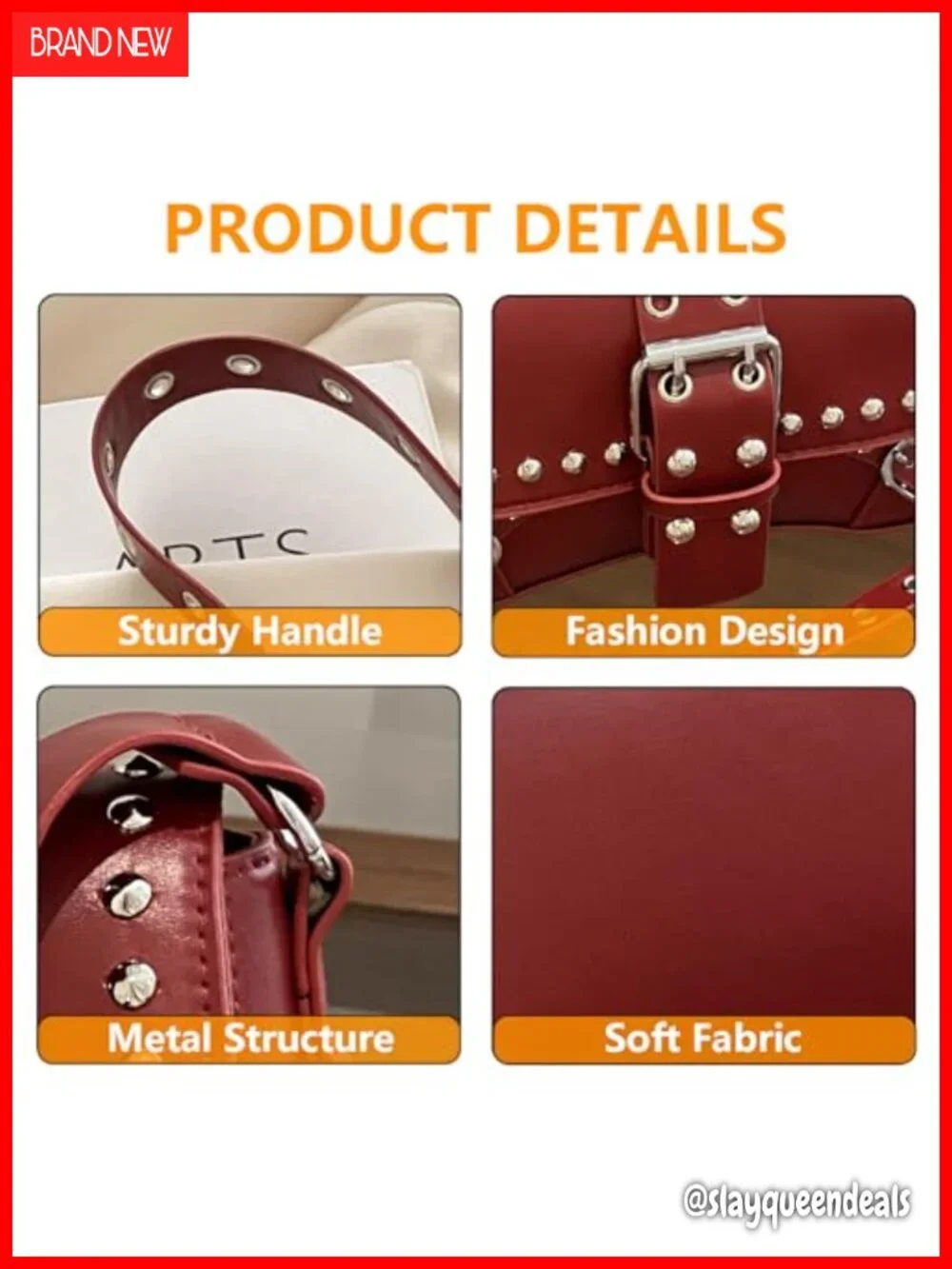 Studded Rivet Punk Shoulder Bag Y2K PU Leather Hobo Small Clutch Purse